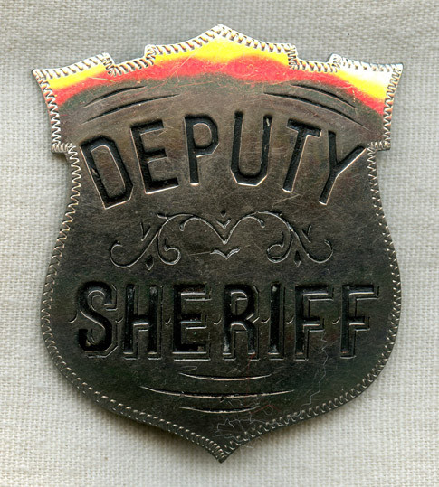 Large 1880s - 1890s "Stock" Deputy Sheriff Shield Badge Nicely Embellished